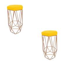 Conjunto 2 Banquetas Decorativa Hexagonal Aramado Bronze Suede Amarelo Rocha Móveis