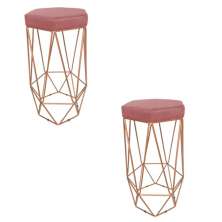 Conjunto 2 Banquetas Decorativa Hexagonal Aramado Bronze Suede Rosê Rocha Móveis