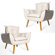 Conjunto 2 Poltronas Decorativa Opala Suede Bege Rocha Móveis