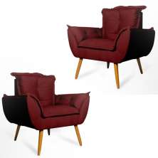 Conjunto 2 Poltronas Decorativa Opala Suede Bordô Rocha Móveis