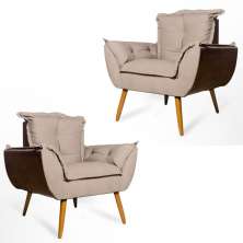 Conjunto 2 Poltronas Decorativa Opala Suede Cappuccino Rocha Móveis