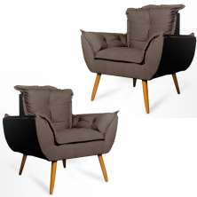 Conjunto 2 Poltronas Decorativa Opala Suede Marrom Rocha Móveis
