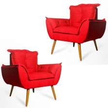 Conjunto 2 Poltronas Decorativa Opala Suede Vermelho Rocha Móveis