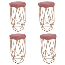 Conjunto 4 Banquetas Decorativa Hexagonal Aramado Bronze Suede Rosê Rocha Móveis