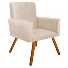 Poltrona Decorativa para Sala Nina Pés Palito Suede Bege Rocha Móveis