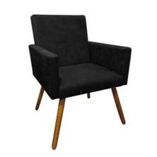 Poltrona Decorativa para Sala Nina Pés Palito Suede Preto Rocha Móveis