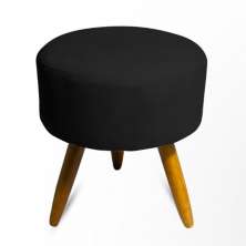 Puff Decorativo Redondo Pés Palito Suede Preto Rocha Móveis