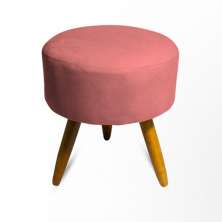 Puff Decorativo Redondo Pés Palito Suede Rosê Rocha Móveis