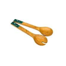 Kit Talheres de Madeira com 2 Peças Palmeira Marrom 30x8x1 cm
