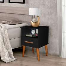 Mesa De Cabeceira Preta Retrô Com Gaveta Pés Palito Suporte Para Cama com Nicho Guarda Objetos Luxo Luxo Pl