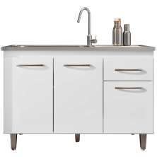 Balcão de Cozinha 120 cm 3 Portas 1 Gaveta s/ Tampo Franca Branco