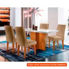 [OUTLET] Conjunto de Mesa de Jantar Berlim I com Tampo de Vidro Off White e 4 Cadeiras Grécia Linho Turim