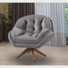 Poltrona Decorativa Califórnia Com Base Giratória Veludo Cinza - SSX Multicoisas