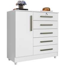 Cômoda para Quarto 1 Porta 5 Gavetas Vitória Branco - Saga Decor