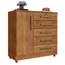 Cômoda para Quarto 1 Porta 5 Gavetas Vitória Cedro - Saga Decor