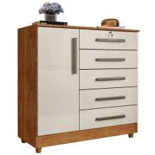 Cômoda para Quarto 1 Porta 5 Gavetas Vitória Cedro Areia - Saga Decor