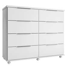 Cômoda para Quarto 8 Gavetas com Rodízios Athenas Branco - Saga Decor