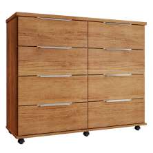 Cômoda para Quarto 8 Gavetas com Rodízios Athenas Cedro - Saga Decor