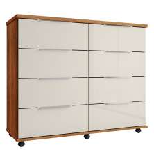 Cômoda para Quarto 8 Gavetas com Rodízios Athenas Cedro Areia - Saga Decor