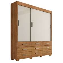 Guarda Roupa Casal 3 Portas de Correr 9 Gavetas Itapema ll Cedro Areia - Saga Decor