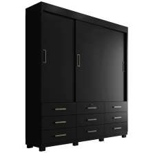 Guarda Roupa Casal 3 Portas de Correr 9 Gavetas Itapema ll Preto - Saga Decor