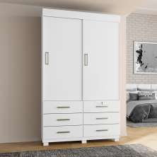 Guarda Roupa Solteiro 2 Portas 6 Gavetas Búzios Branco - Saga Decor