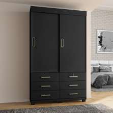 Guarda Roupa Solteiro 2 Portas 6 Gavetas Búzios Preto - Saga Decor
