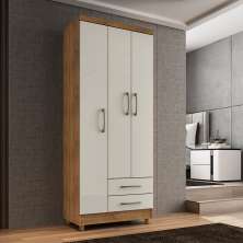 Guarda Roupa Solteiro Barcelona 3 Portas 2 Gavetas Cedro Areia - Saga Decor