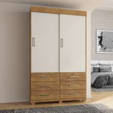 Guarda Roupa Solteiro Flex 2 Portas 6 Gavetas Búzios Cedro Areia - Saga Decor