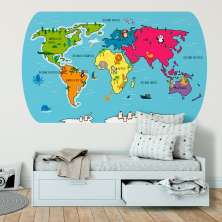 Adesivo de Parede para Quarto Mapa Mundi Colorido