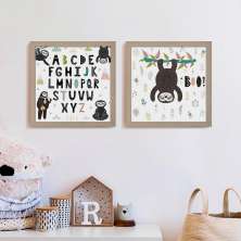 Conjunto com 2 Quadros Decorativos Alfabeto Preguiças Bege