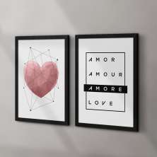 Conjunto com 2 Quadros Decorativos Amore Preto