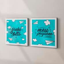 Conjunto com 2 Quadros Decorativos Aviãozinho Menino Branco