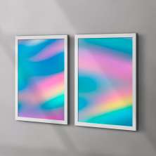 Conjunto com 2 Quadros Decorativos Holográfico Branco