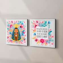 Conjunto com 2 Quadros Decorativos Mãezinha Branco