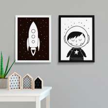 Conjunto com 2 Quadros Decorativos Menino Preto