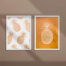 Conjunto com 2 Quadros Decorativos Pineapple Branco