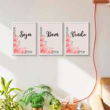 Conjunto com 3 Quadros Decorativos Bem-vindo Branco