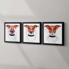 Conjunto com 3 Quadros Decorativos Jack Terrier Preto