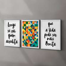 Conjunto com 3 Quadros Decorativos Longe Branco