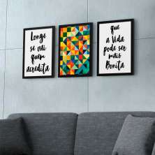 Conjunto com 3 Quadros Decorativos Longe Preto