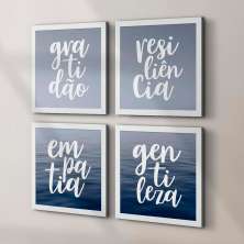 Conjunto com 4 Quadros Decorativos Feelings Branco