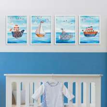 Conjunto com 4 Quadros Decorativos Navegação Branco