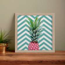 Quadro Decorativo com Moldura Abacaxi Rosa e Verde