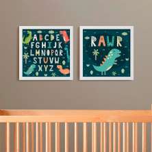 Quadro Decorativo com Moldura Alfabeto Dinos Branco