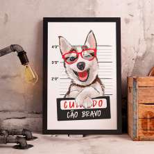 Quadro Decorativo com Moldura Cão Bravo Colorido