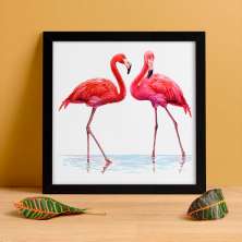 Quadro Decorativo com Moldura Casal Flamingos Preto