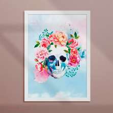 Quadro Decorativo com Moldura Caveira Floral Branco