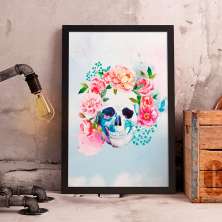 Quadro Decorativo com Moldura Caveira Floral Preto