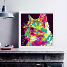 Quadro Decorativo com Moldura Colorfull Cat Branco